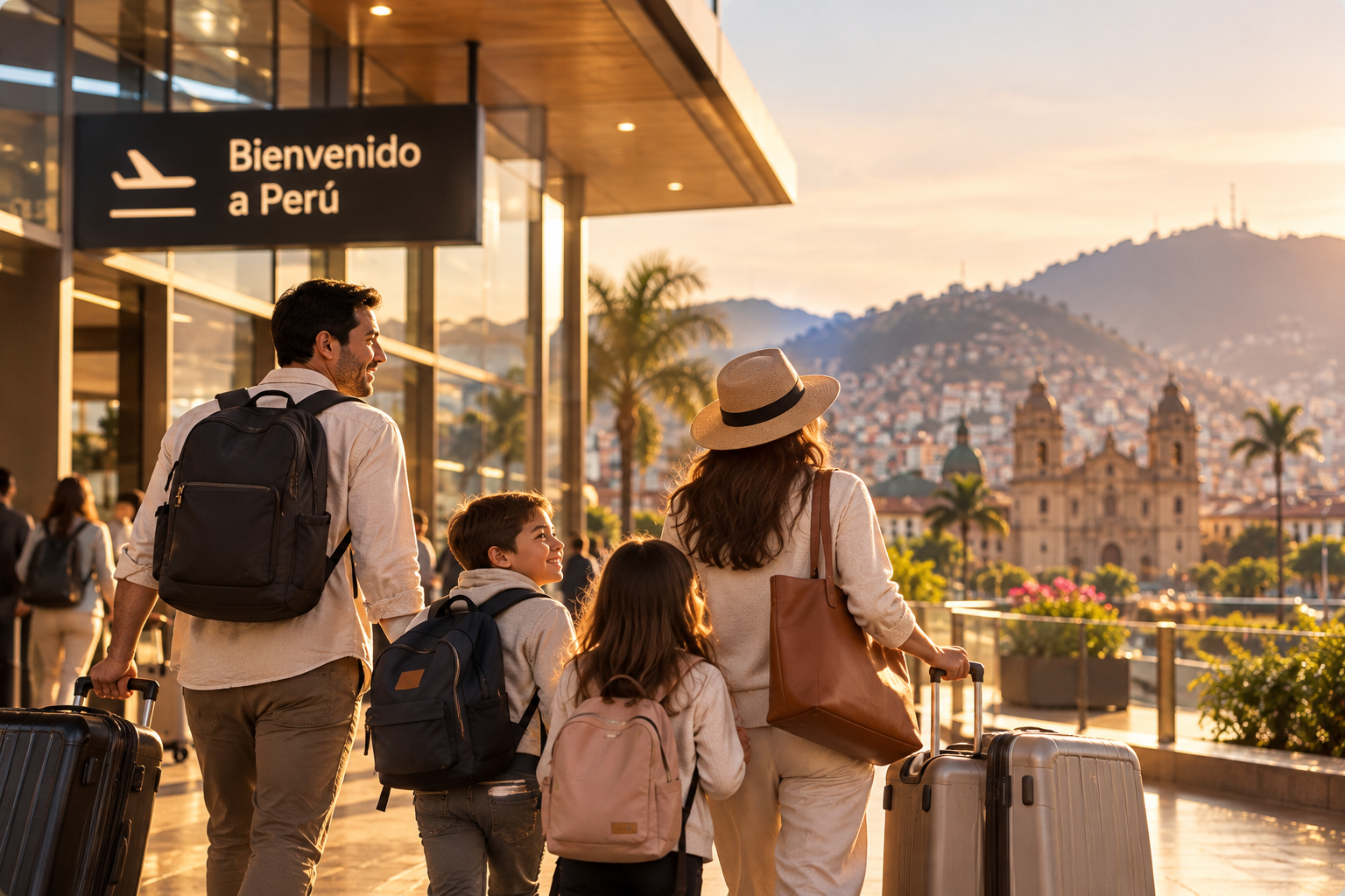 Familia iniciando un nuevo camino hacia Perú
